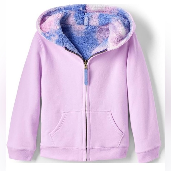 Lands' End Kids purple Reversible Sherpa Fleece Hoodie Full Zip Girls XXL 16/18 - Picture 1 of 9